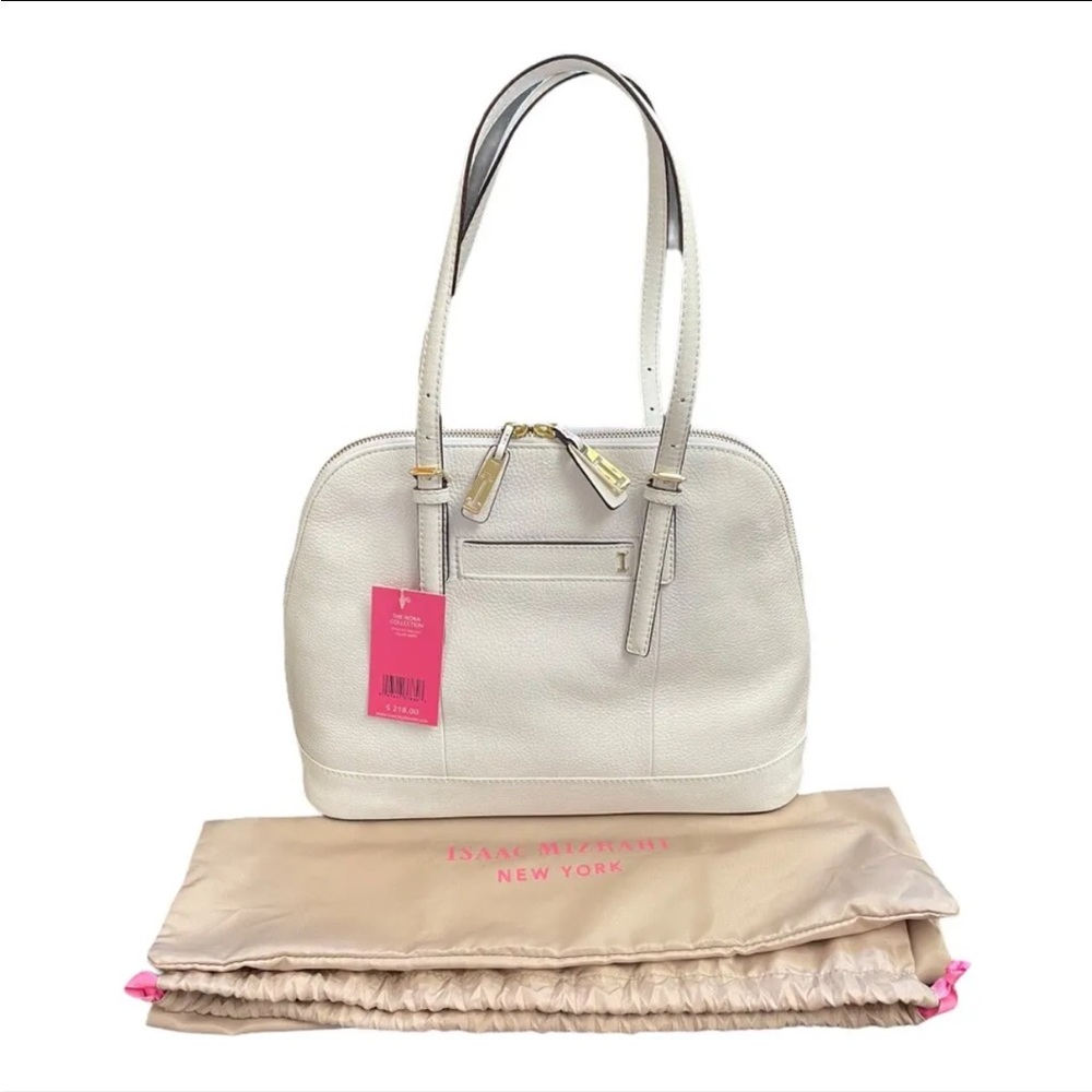Isaac Mizrahi White Leather Shoulder Bag Purse With Dust Bag Nora Collection